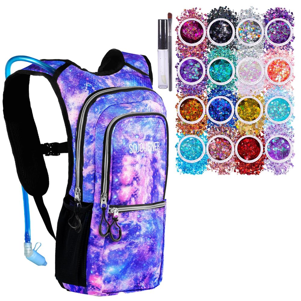 Galaxy Medium 3Pockets Hydration Pack Bundle with 16 Pack Chunky Holographic Glitters