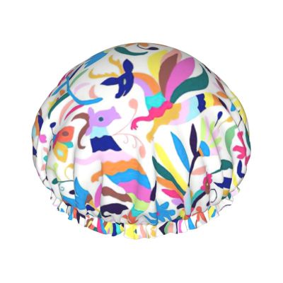 Qhwlr Mexican Otomi Animals Print Double Waterproof Shower Cap Printed Millinery With Light And Soft Decoration
