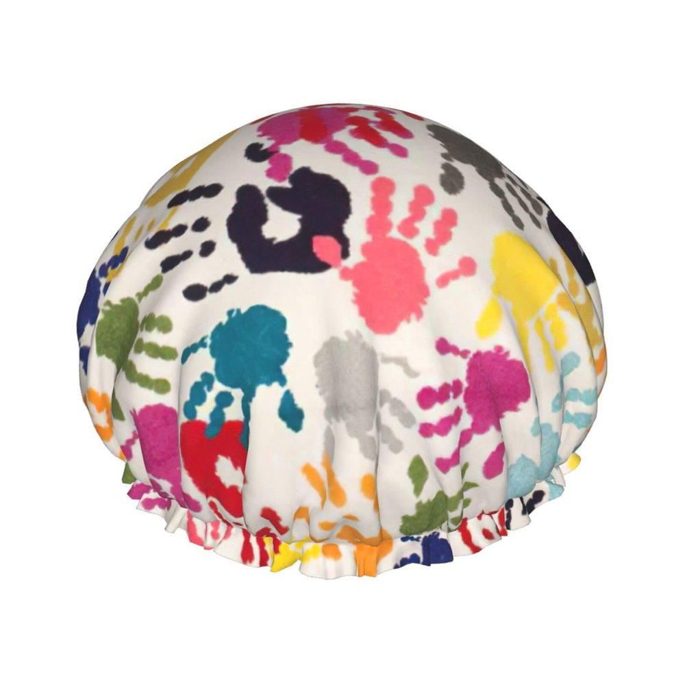 Qhwlr Hand Print Print Double Waterproof Shower Cap Printed Millinery With Light And Soft Decoration