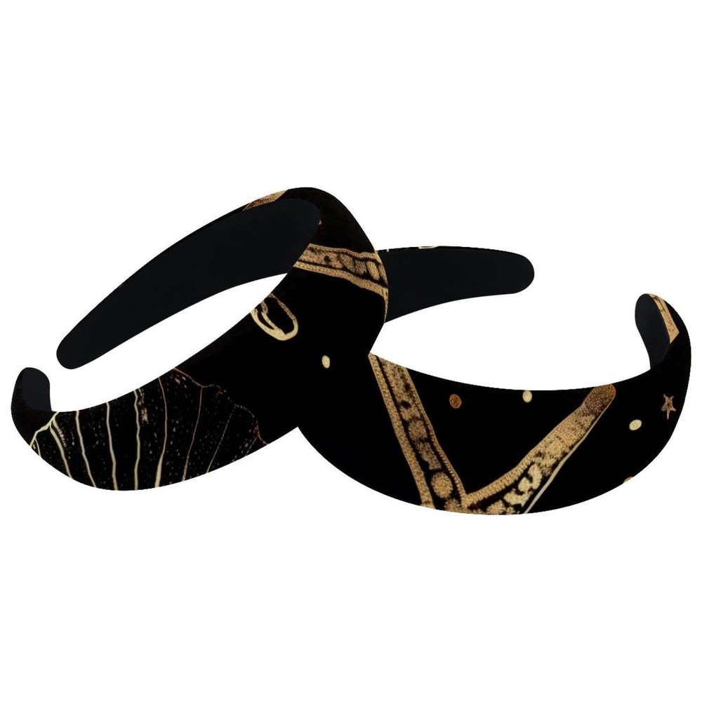asebiunh Set of 2 Velvet Wide Headbands for Women, Golden Starfish Shell Pattern Accessories Padded Head Bands Beauty Hairbands Girls Thick Hair Bands