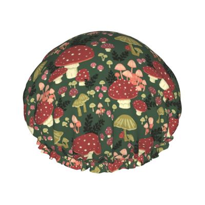 Qhwlr Bright Mushrooms Art Print Double Waterproof Shower Cap Printed Millinery With Light And Soft Decoration
