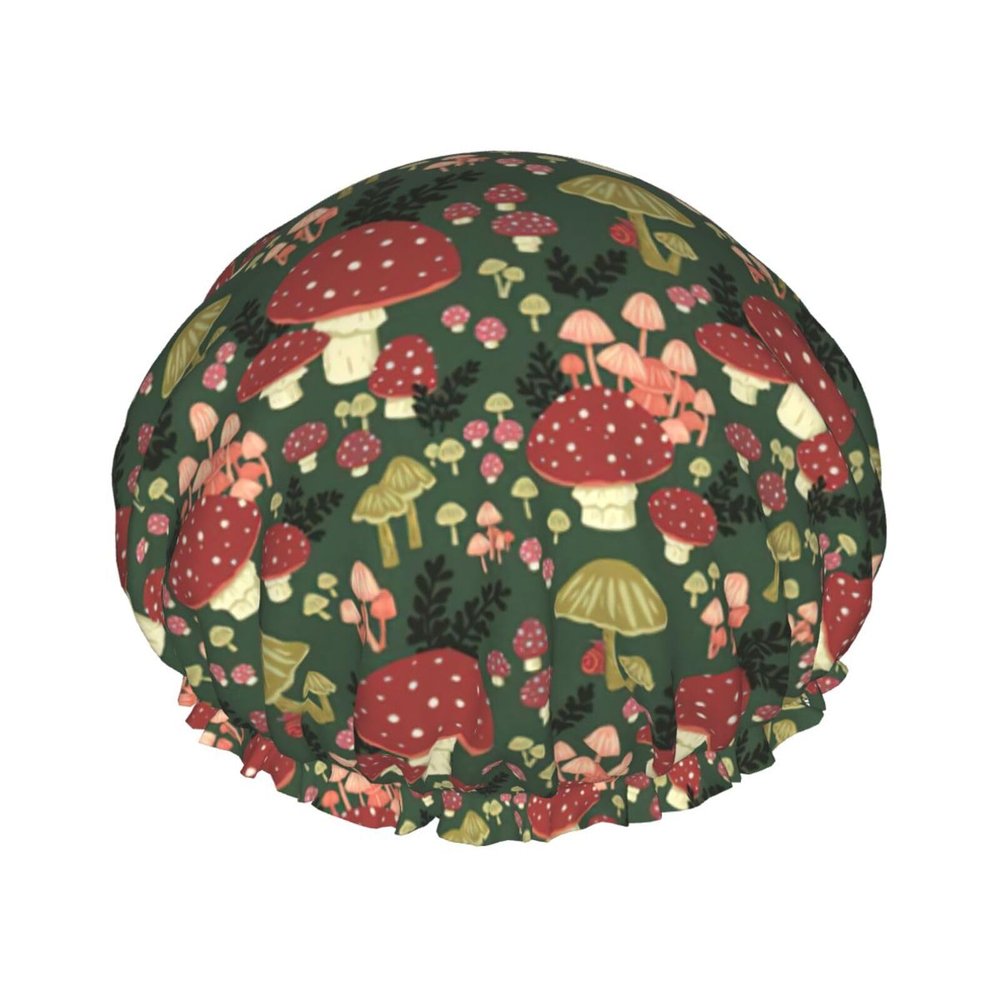 Qhwlr Bright Mushrooms Art Print Double Waterproof Shower Cap Printed Millinery With Light And Soft Decoration