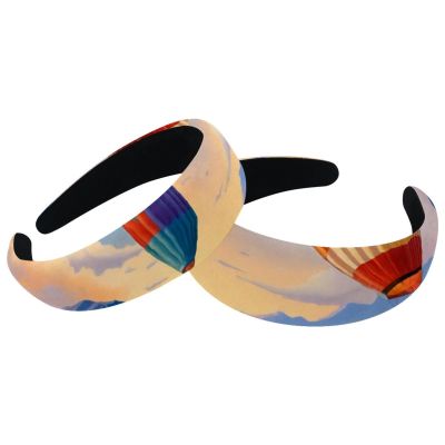 asebiunh Set of 2 Velvet Wide Headbands for Women, Hot Air Balloons Color Painting Accessories Padded Head Bands Beauty Hairbands Girls Thick Hair Bands