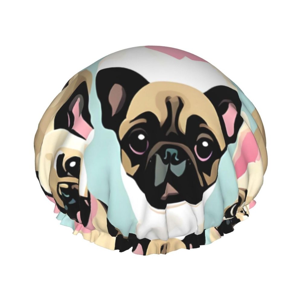 Cute Chihuahua Pug Hair Cap For Shower, Waterproof Hair Shower Caps For Long Hair, Non-Slip Cute Shower Cap