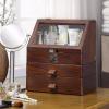 Makeup Box Large Capacity Wood Makeup Organizer Box with Flip Lid and Drawers, Bathroom Organizer Countertop, Vanity Tray Corner Shelf for Makeup Cosmetic Perfume Skincare Bathroom Supplies Vanity Dre view 3