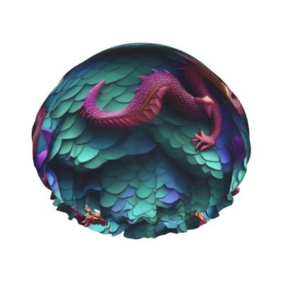 3d Magical Dragon Scales Pattern Hair Cap For Shower, Waterproof Hair Shower Caps For Long Hair, Non-Slip Cute Shower Cap