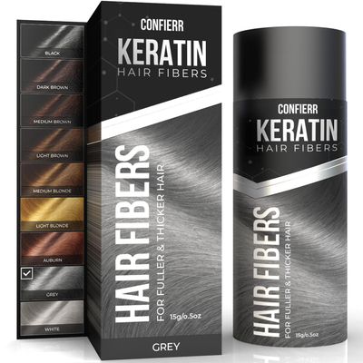 CONFIERR Keratin Hair Fibers for Men & Women - Fill In Fine or Thinning Hair, Instantly Thicker, Fuller Looking Hair (Gray 15g)