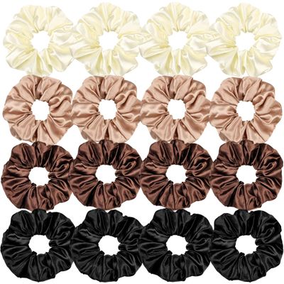 16 Pcs Satin Hair Ties and Holders for Women - Big Scrunchies for Thick, Curly Hair, Ponytail Holders, Cute Pony Tails, No Crease or Damage