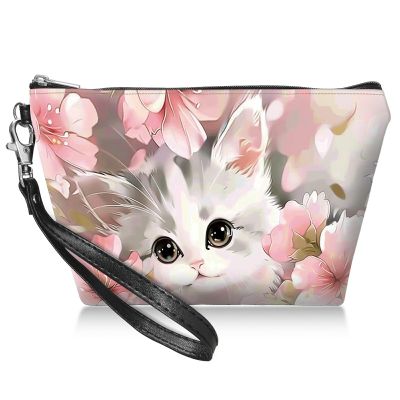 BWEGRHE Travel Makeup Bag with Detachable Wrist Strap, Baby Cat Flowers Stocking Stuffers for Teen Women Toiletry Storage Bag Water Resistant Portable Change Coin Small Purse Zipper Pouch