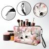 BWEGRHE Travel Makeup Bag with Detachable Wrist Strap, Baby Cat Flowers Stocking Stuffers for Teen Women Toiletry Storage Bag Water Resistant Portable Change Coin Small Purse Zipper Pouch view 3