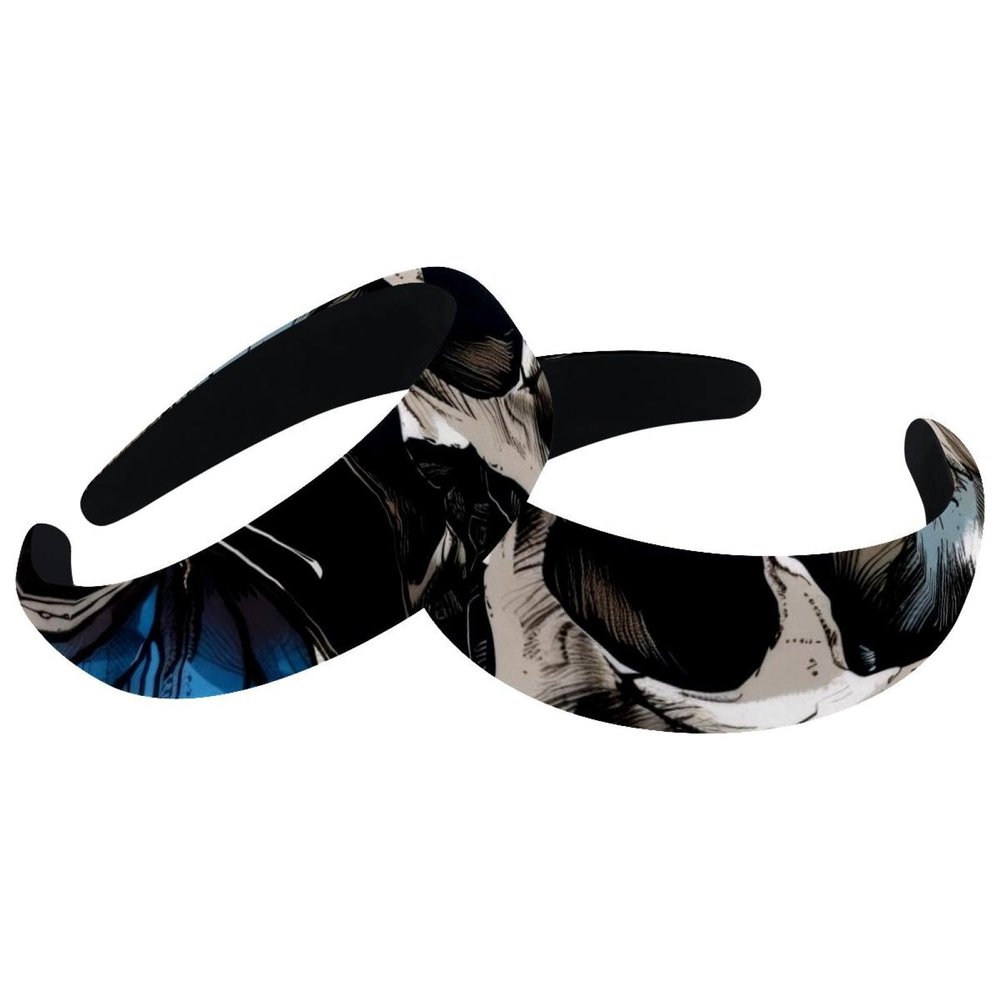 asebiunh Set of 2 Velvet Wide Headbands for Women, Blue Butterflies Skull Pattern Accessories Padded Head Bands Beauty Hairbands Girls Thick Hair Bands