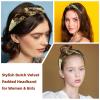 asebiunh Set of 2 Velvet Wide Headbands for Women, Vinatge Steam Train Railway Pattern Accessories Padded Head Bands Beauty Hairbands Girls Thick Hair Bands view 2