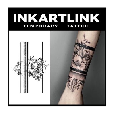 INKARTLINK Tattoo Tech, 2 Sheets Extra large Semi Permanent Tattoo, Adult Art Design Temporary Tattoos, Lasts 1-2 Weeks, Waterproof, Realistic Look, No Adhesive, No Reflection (Flower)