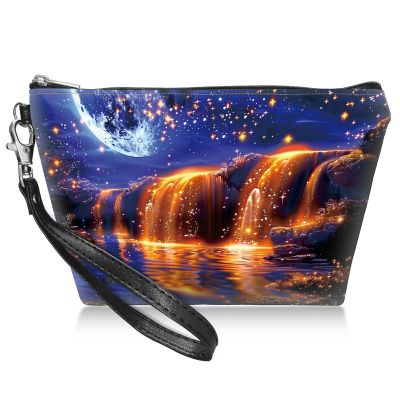 BWEGRHE Travel Makeup Bag with Detachable Wrist Strap, Golden Falls Stocking Stuffers for Teen Women Toiletry Storage Bag Water Resistant Portable Change Coin Small Purse Zipper Pouch