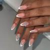 CEWEWP 24Pcs French Tip Press on Nails Almond Medium Fake Nails with Silver Alloy Butterfly Nail Charms Nude Pink False Nails Glossy Press on Nail Acrylic Nails Full Cover False Nails for Women Girls view 1