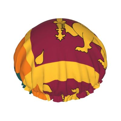 Sri Lanka Flag Hair Cap For Shower, Waterproof Hair Shower Caps For Long Hair, Non-Slip Cute Shower Cap