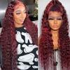 Yeeaak 13x6 Highlight Deep Wave HD Lace Front Wigs Human Hair 30 Inch With 99j Burgundy Deep Wave Wig Human Hair 30 Inch 180% Density 13x4 HD Transparent Lace Frontal Wig Pre Plucked With Baby Hair view 3