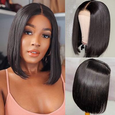 13x6 Straight Bob Wig Human Hair Glueless Bob Lace Front Wigs Human Hair Pre Plucked 180% Density Short Bob Human Hair Wigs for Black Women Natural Black Color(14 Inch)