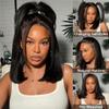 13x6 Straight Bob Wig Human Hair Glueless Bob Lace Front Wigs Human Hair Pre Plucked 180% Density Short Bob Human Hair Wigs for Black Women Natural Black Color(14 Inch) view 2