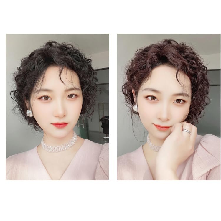 13x14cm Human Hair Curly Short Traceless Fluffy Hairpiece for Woman for Hair Loss (Natural black,16inch)