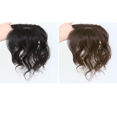 12inch Natural Forehead Cover Gray Hair for Hair Loss Human Hair for Woman Clip In Hair Toppers (Natural black,wave)
