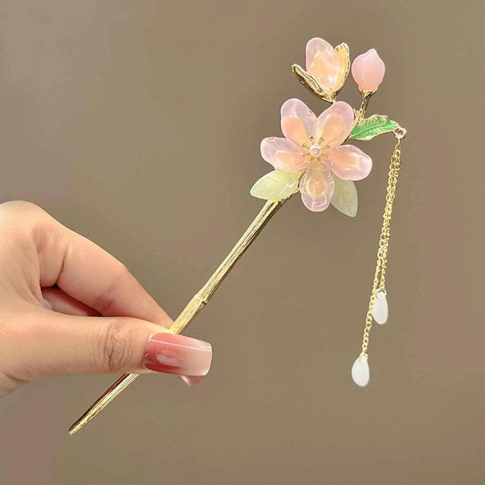 JIMINISO Classic Hair Stick Peach-blossomhair Chopsticks Gold Plated Prong Updo Chignon Hairpin Chinese Hair Accessories