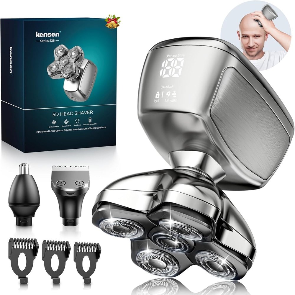 5D Head Shavers for Bald Men - 6 in 1 kensen Upgraded Magnetic Head Body Shaver for Mens, Christmas Gift Wet/Dry Bald Head Shavers for Men IPX6 Waterproof LED Display USB-C Charge Head Razors for Bald