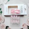 24Pcs French Tip Press on Nails Square Long Coffin Fake Nails White Flower Pearls False Nails Pink Bow Nail Charms Designs Press on Nail Summer Acrylic Nails Full Cover Glue on Nails for Women Girls view 3