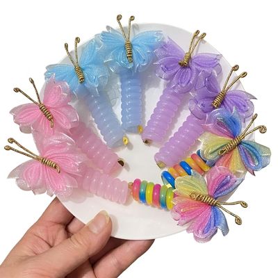 Butterfly Telephone Wire Hair Bands, Colorful Telephone Wire Hair Bands, Telephone Cord Hair Ties, Spiral Hair Ties, Bowknot Braided Telephone Wire Hair Bands, Perfect for Various Outfits (8pcs-c)