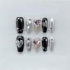 Black long Nails Handmade Press on Nail Short Square Solid Fake Nail Tips Gentle Flowers Design Art(Black short,L) view 1