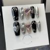 ZIIVIEVS Black long Nails Handmade Press on Nail Short Square Solid Fake Nail Tips Gentle Flowers Design Art(Black long,M) view 1