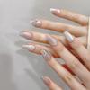 Nude cat eye hand-made nails long nails hand-made press-on nails, gentle removable nail stickers(Purple Short ladder,L) view 1