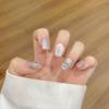 Nude cat eye hand-made nails long nails hand-made press-on nails, gentle removable nail stickers(Purple Ultra short ladder,M) view 1