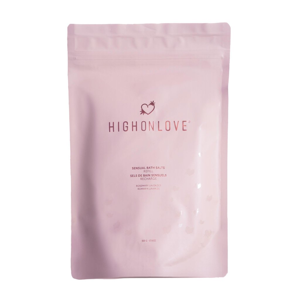 High On Love Bath Salts Refill - Pink Himalayan & Epsom Salt Blend with Soothing Vitamin E & Premium Hemp Seed Oil - Real Dried Rose, Lavender and Rosemary Inclusions (Rosemary Lavender)