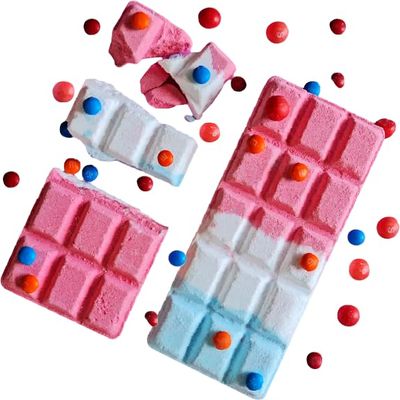 Bath Bomb Salt Fizzy Shape of Chocolate Bar (7.9 oz 225g), Shower Steamers, Cotton Candy & Rose Oil, Premium Quality, Natural Spa Bombs Bars, Gift for Her, Him, Kids Selfcare Gift