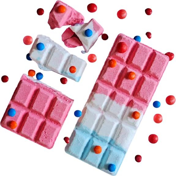 Bath Bomb Salt Fizzy Shape of Chocolate Bar (7.9 oz 225g), Shower Steamers, Cotton Candy & Rose Oil, Premium Quality, Natural Spa Bombs Bars, Gift for Her, Him, Kids Selfcare Gift