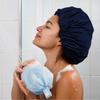 Reusable Shower Cap for Women, Large Waterproof Shower Essentials Bonnet Washable Elastic Band Bath Hair Wrap Hat for Long Hair, Braids(Navy) view 4
