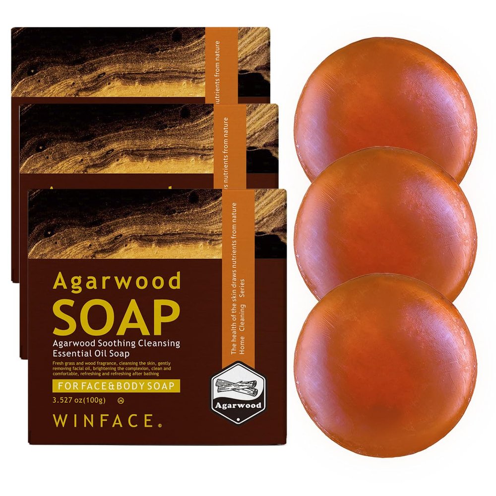 Agarwood soap, Sandalwood skin care, washes face, skin exfoliating, cleanses face, bathes soap, Sandalwood essential oil, controls oil, cleans and moisturizes-3.52 oz 3 Count