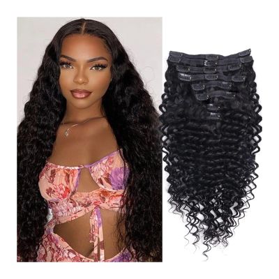 Clip in Hair Extensions Deep Wave Clip in Hair Extensions Real Human Hair 8Pcs Deep Wave Clip Ins Brazilian Remy Human Hair Thick to Ends with 18Clips Double Weft for Women Human Hair Extensions Clip(