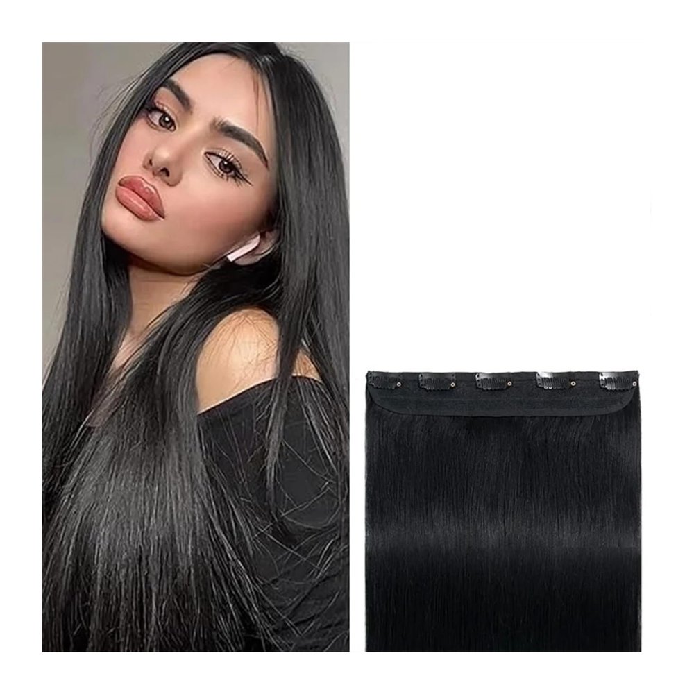 FURUIM2024M Clip in Hair Extensions One Piece Clip in Hair Extensions Real Human Hair 3/4 Full Head Thicker Hair Lace Net One Piece Hair Extensions with 5 Clips Human Hair Extensions Clip(24 Inches)