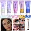 Body Glitter Face Glitter Gel: Singer Concerts Disco Festival Rave Accessories Face Glitter Makeup Chunky Sequins Mermaid Face Body Hair Glitter Gel (White&Silver&Pink&Gold&Blue) view 1