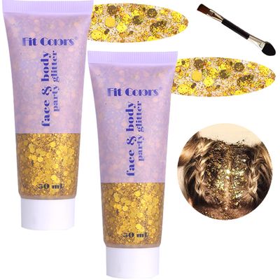 Body Glitter Face Glitter Gel: Singer Concerts Disco Festival Rave Accessories Face Glitter Makeup 100ml Chunky Sequins Mermaid Face Body Hair Glitter Gel (2 Gold)