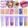 Body Glitter Face Glitter Gel: Singer Concerts Disco Festival Rave Accessories Face Glitter Makeup Chunky Sequins Mermaid Face Body Hair Glitter Gel (Green&White&Pink) view 4