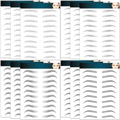 12 Sheets Eyebrows Tattoo Waterproof, 120 Pairs Eyebrow Tattoo Stickers Temporary Eyebrow Tattoos for Women & Girl, Fake Eyebrows Peel Off False 4D Hair-like Instant Transfer Brows