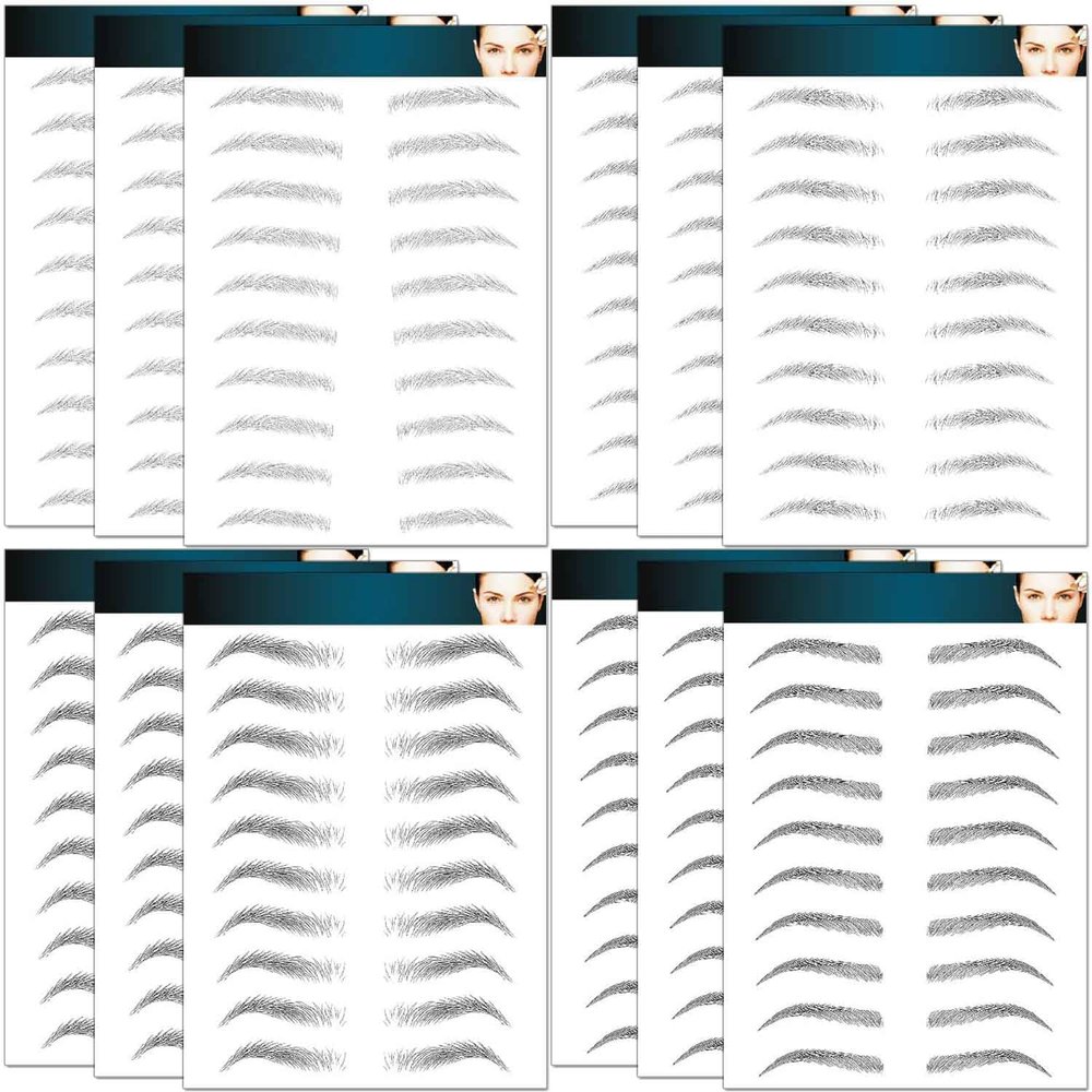 12 Sheets Eyebrows Tattoo Waterproof, 120 Pairs Eyebrow Tattoo Stickers Temporary Eyebrow Tattoos for Women & Girl, Fake Eyebrows Peel Off False 4D Hair-like Instant Transfer Brows