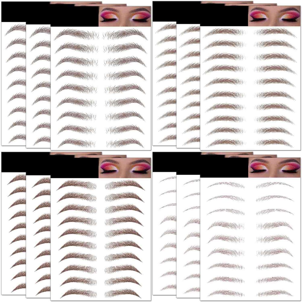 12 Sheets Eyebrow Tattoos, 108 Pairs Temporary Eyebrow Stickers - Waterproof, Peel Off False 4D Hair-like Instant Transfer Brows