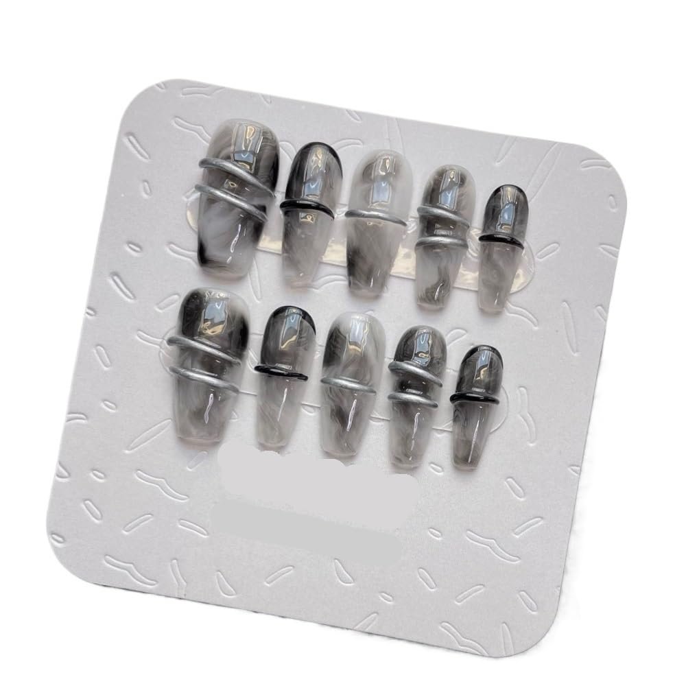 ZIIVIEVS Long Nails Handmade Press on Nail Square Solid Fake Nail Tips dark black Design Art 10pcs(Xs)