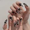 ZIIVIEVS Long Nails Handmade Press on Nail Square Solid Fake Nail Tips dark black Design Art 10pcs(Xs) view 2