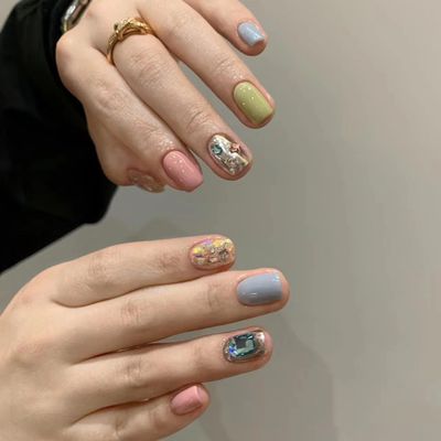 Handmade nail art, wearing nail candy colors, cute Korean girl nail art, detachable for students(Xs)