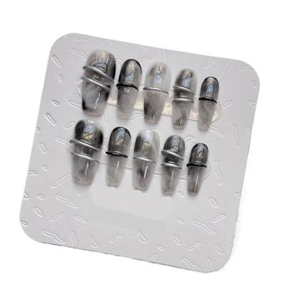 Long Nails Handmade Press on Nail Square Solid Fake Nail Tips dark black Design Art 10pcs(S)